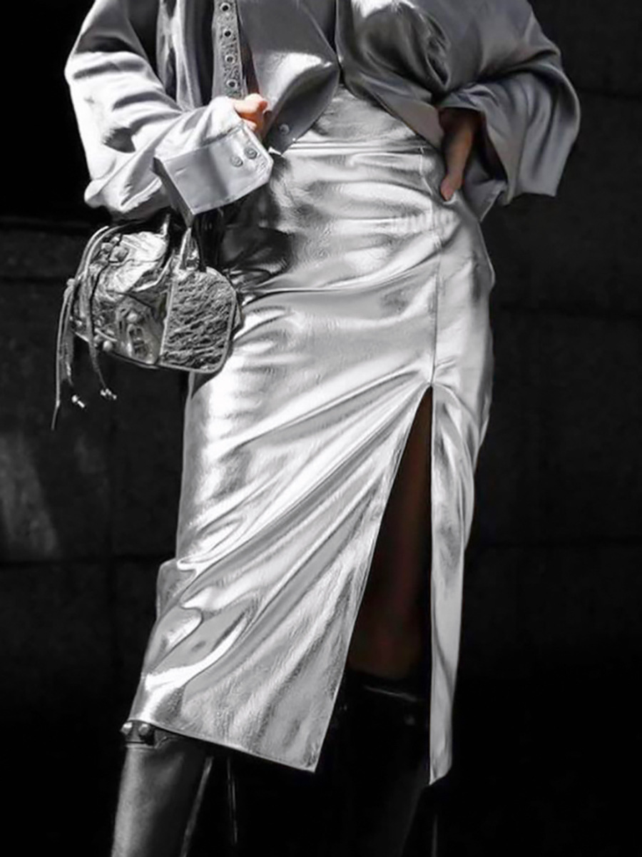 Women's Leather High Waist Skirt Image 4