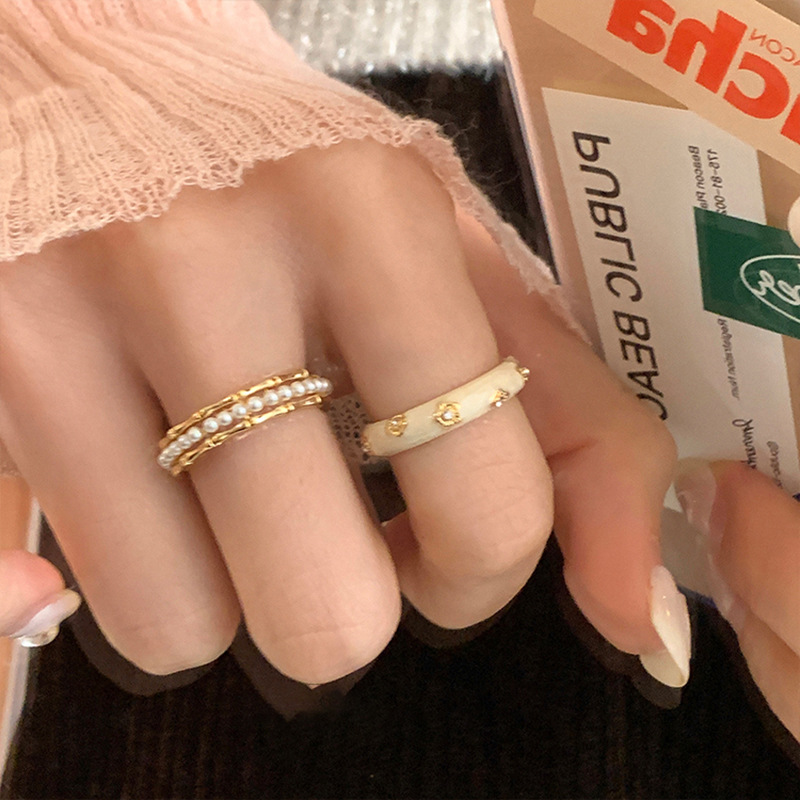 Personalized Minority Pearl Bamboo Joint Creative Ring - White