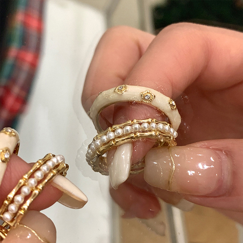 Personalized Minority Pearl Bamboo Joint Creative Ring - Gold