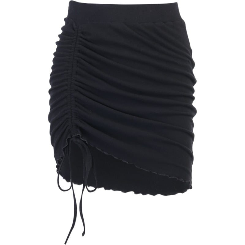 Model Wearing Drawstring Pleated Skirt