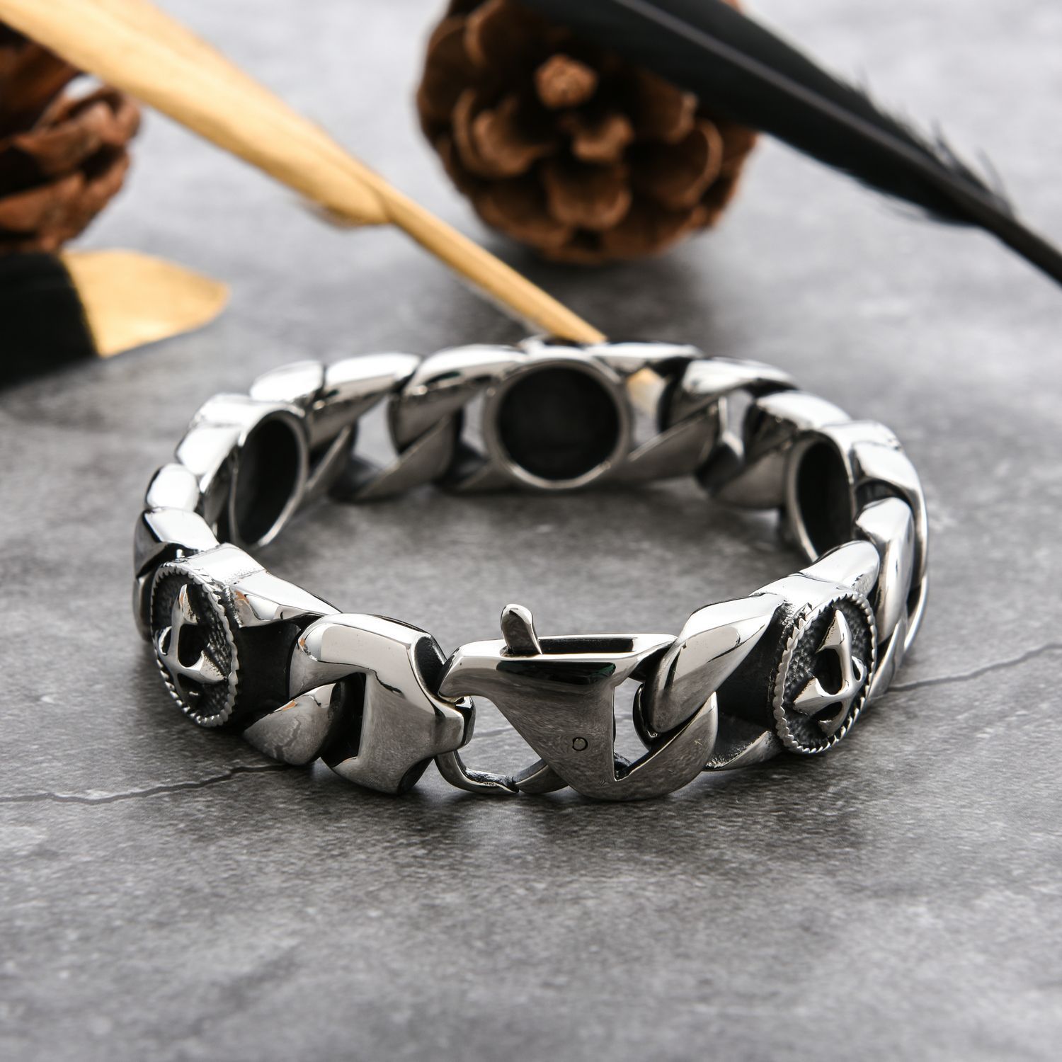 Retro Fashion Cross Titanium Steel Men's Bracelet Image 2