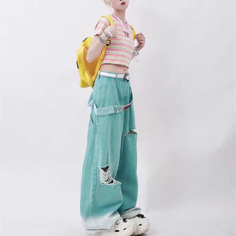 American Retro Tattered Jeans Image 3