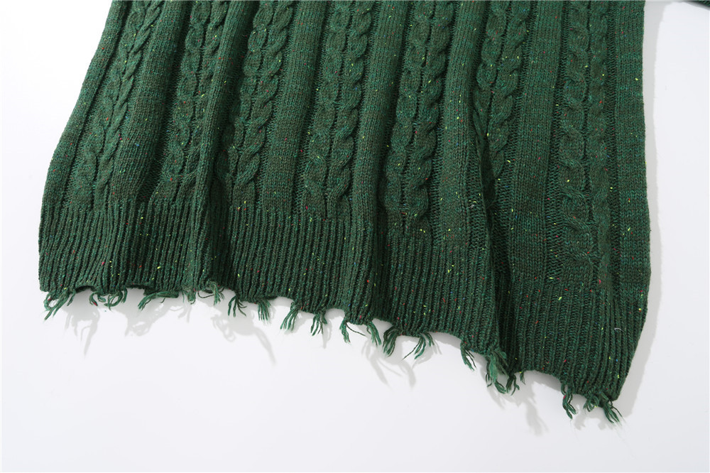 Pure Color Jacquard Twist Ripped Sweater