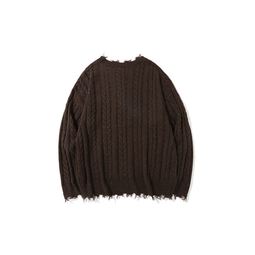 Pure Color Jacquard Twist Ripped Sweater