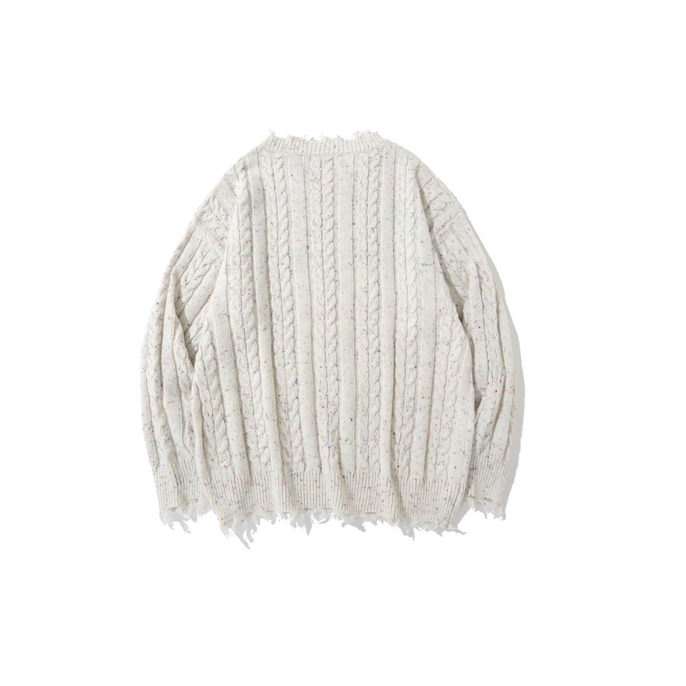 Pure Color Jacquard Twist Ripped Sweater