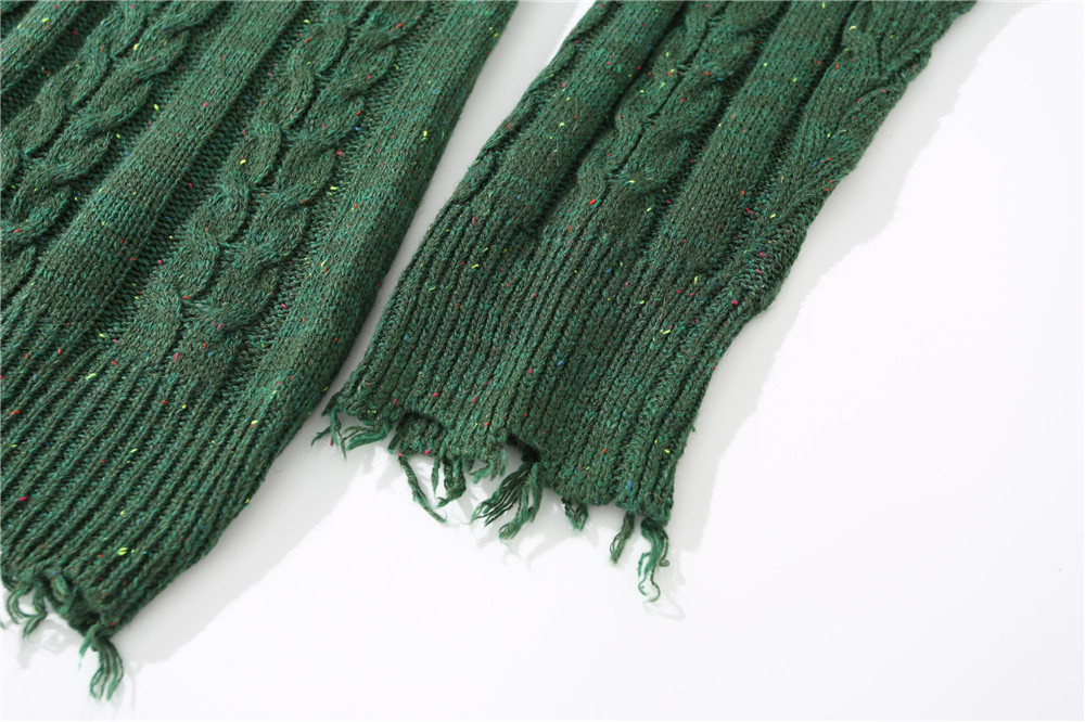 Pure Color Jacquard Twist Ripped Sweater