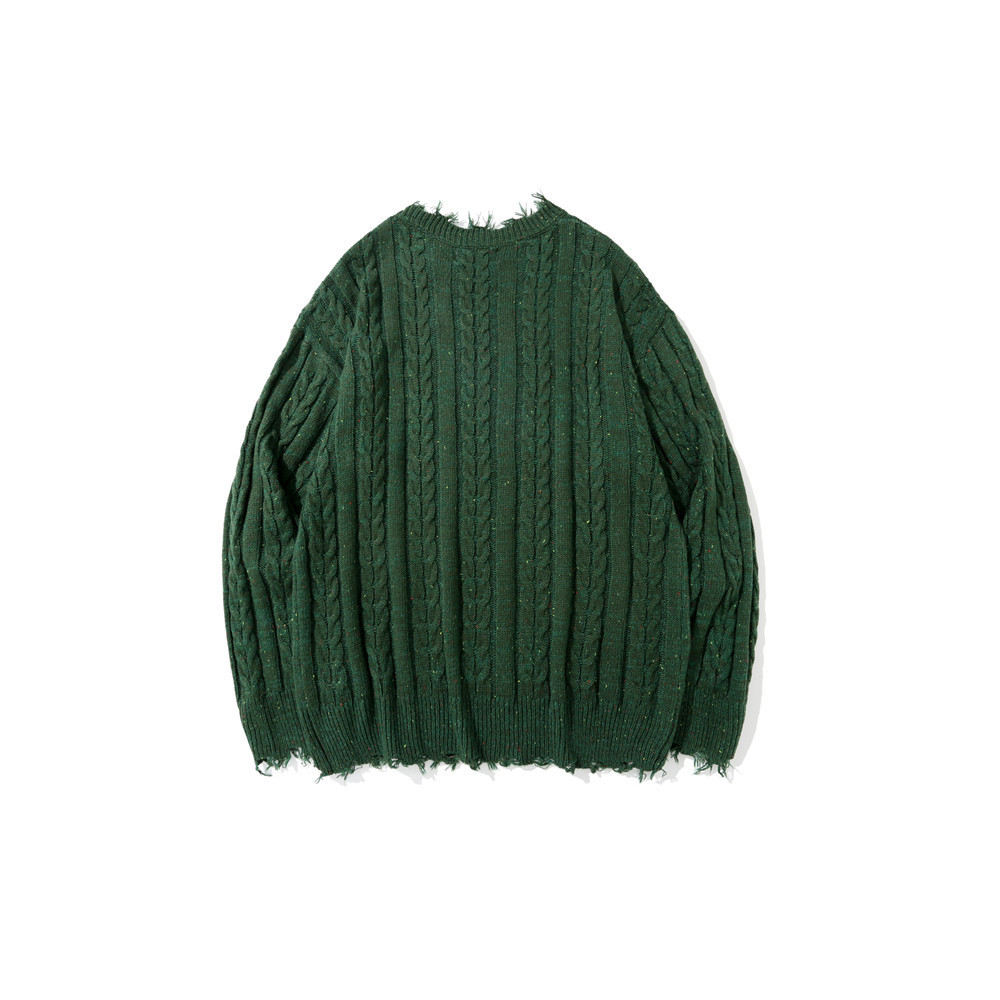 Pure Color Jacquard Twist Ripped Sweater
