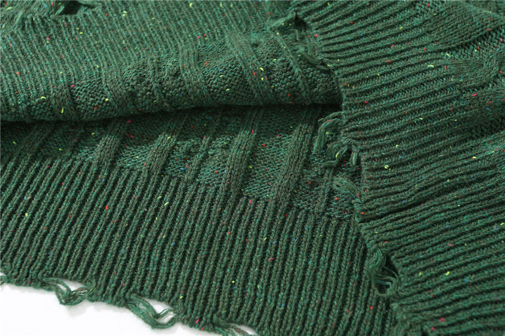 Pure Color Jacquard Twist Ripped Sweater