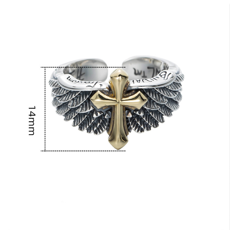 Cross Wings Male Silver Ring
