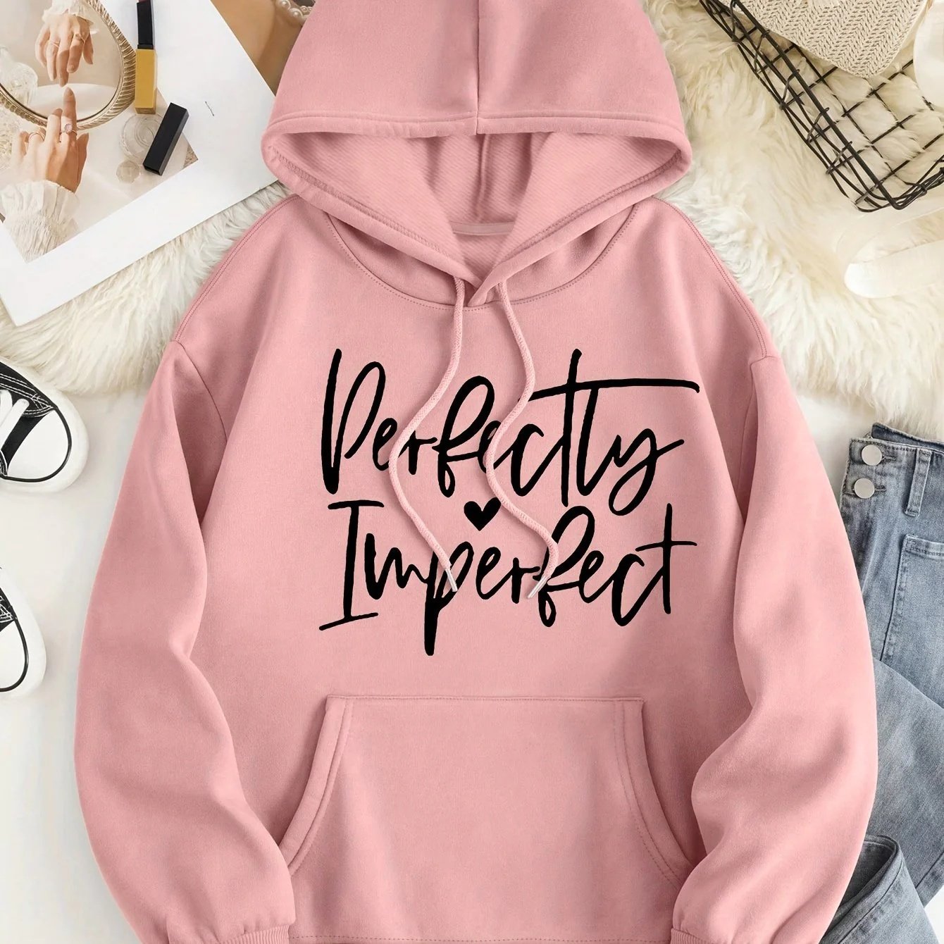 Women's Printed Velvet Hooded Sweater - Back View