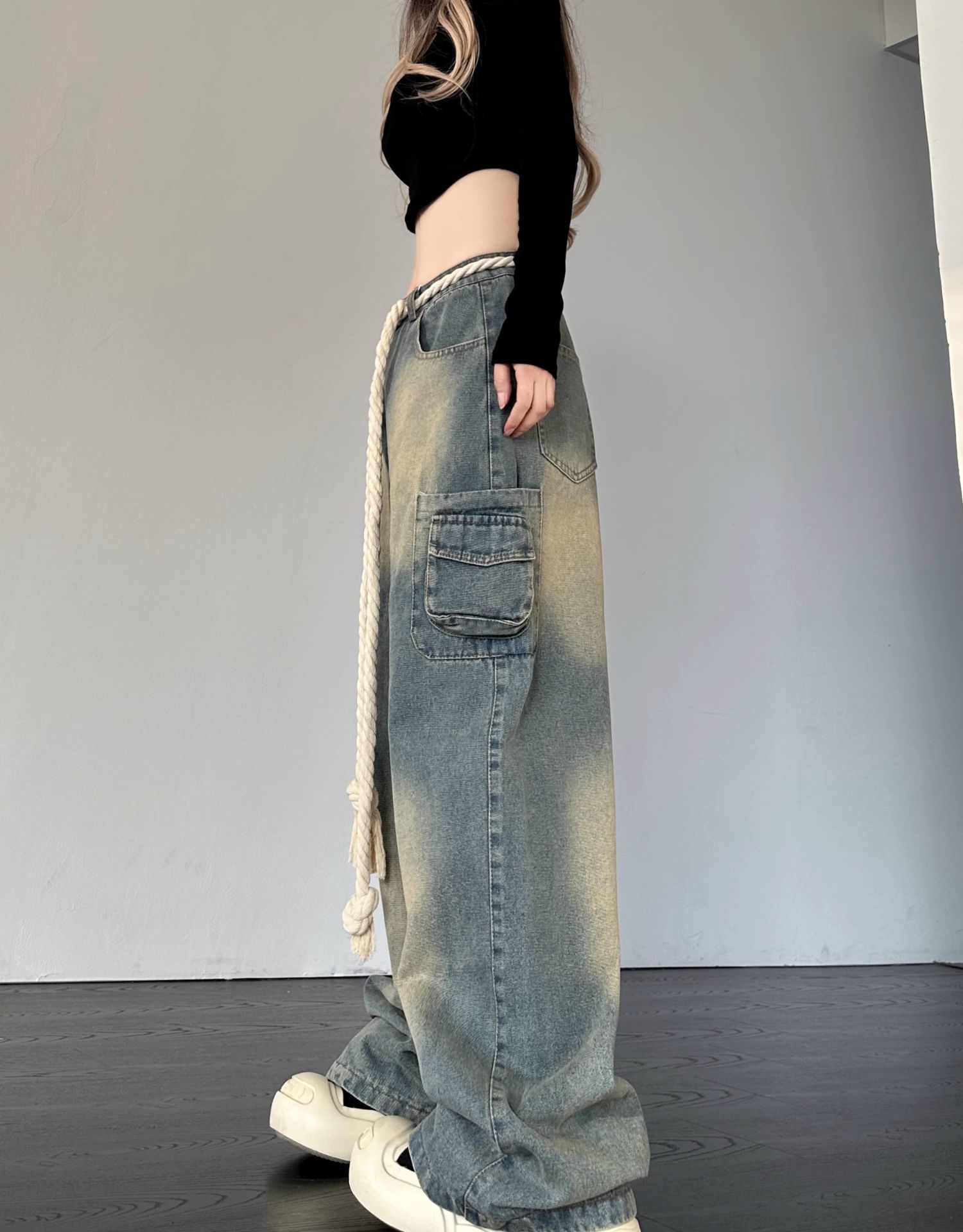 Damen Retro Straight Loose Jeans