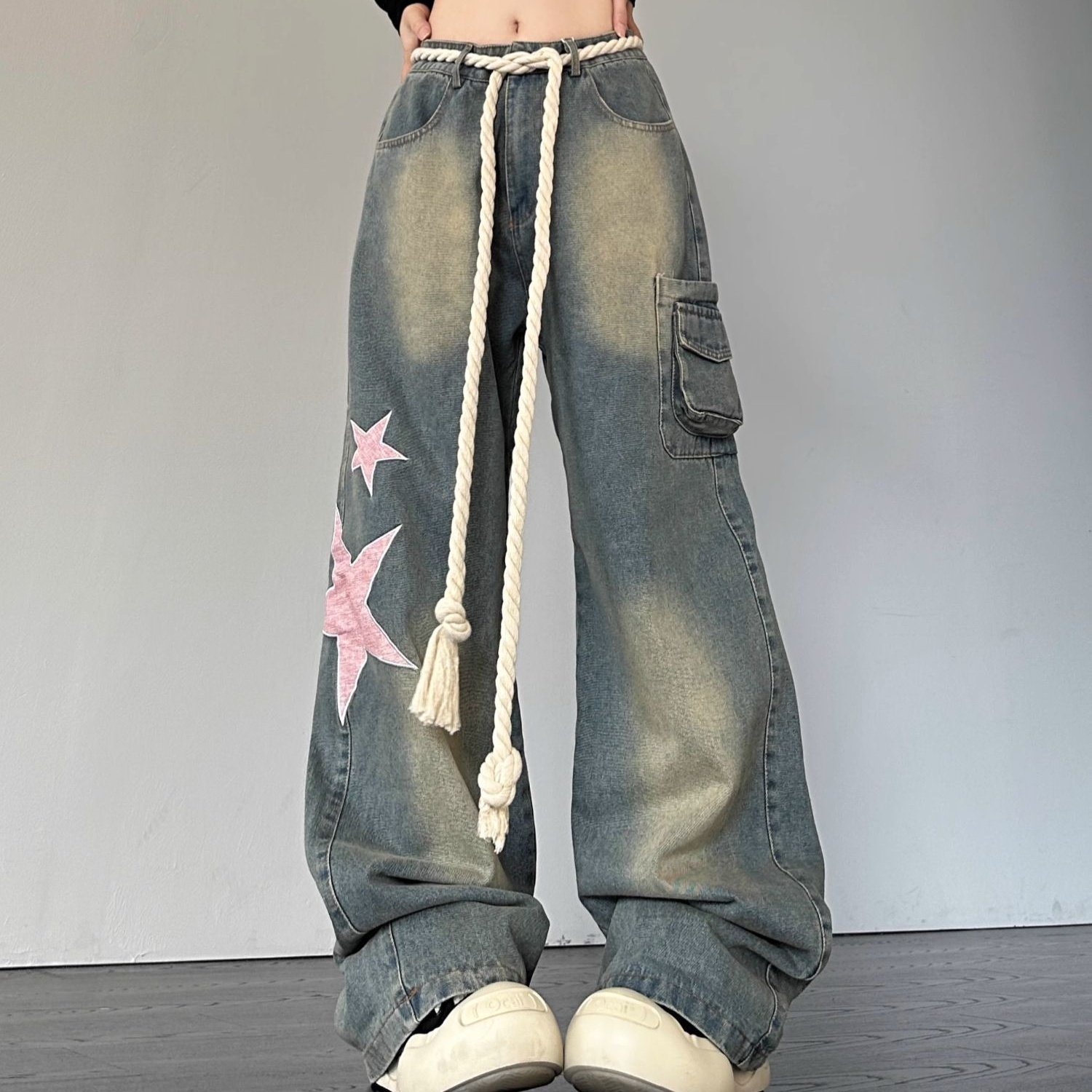 Damen Retro Straight Loose Jeans