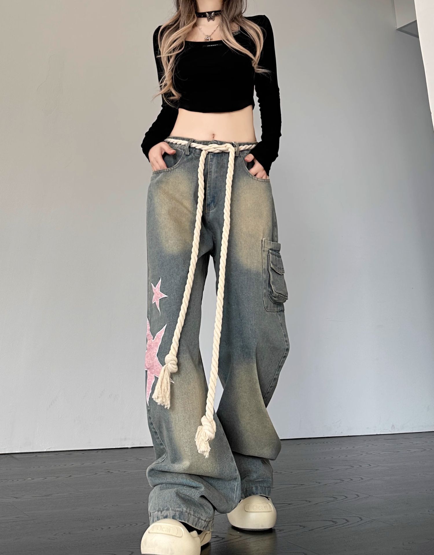 Damen Retro Straight Loose Jeans