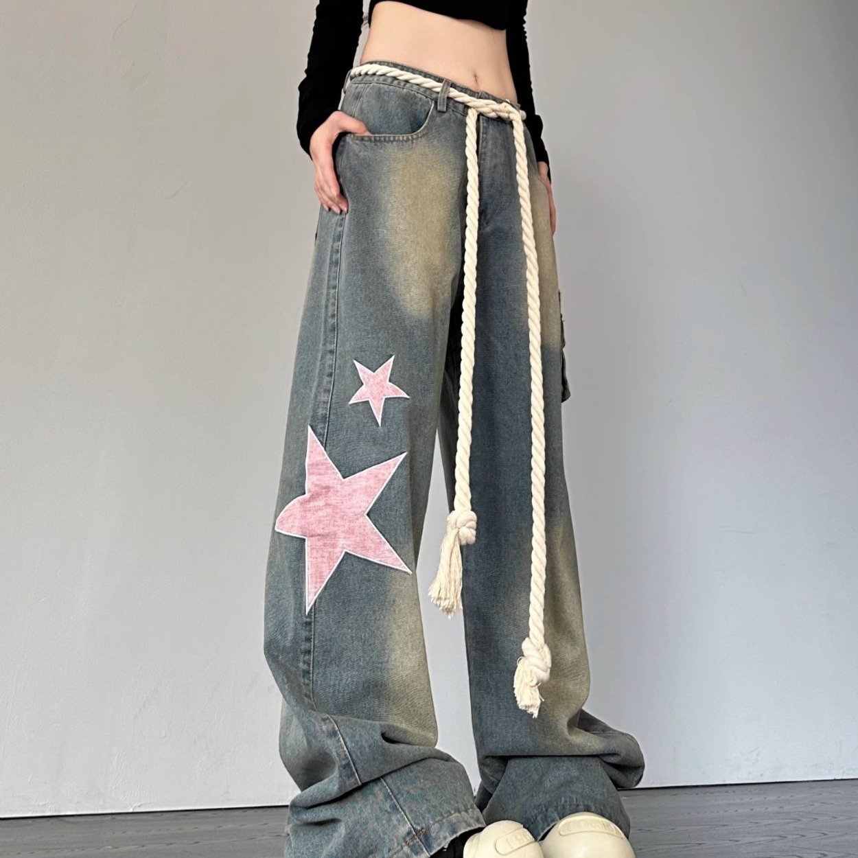 Damen Retro Straight Loose Jeans