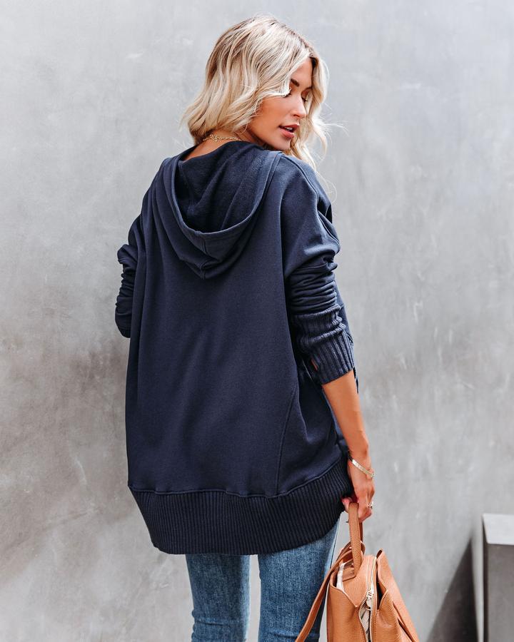 V-Neck Hooded Multicolor Doll Sleeve Sweatshirt