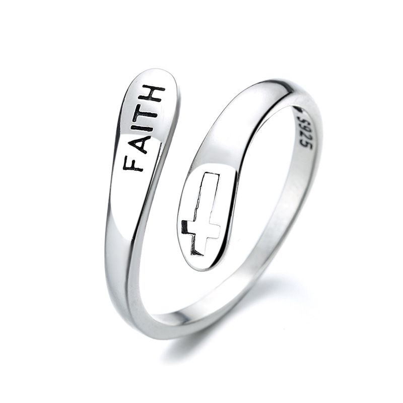 Silver Ring Hong Kong Style Faith Cross - Image 2