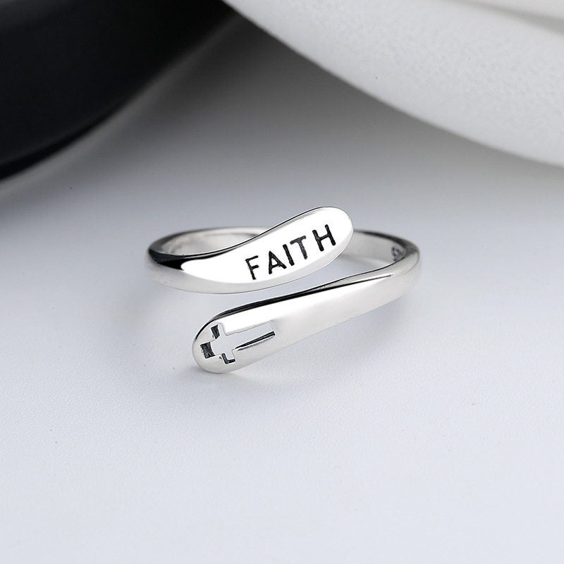 Silver Ring Hong Kong Style Faith Cross - Image 3