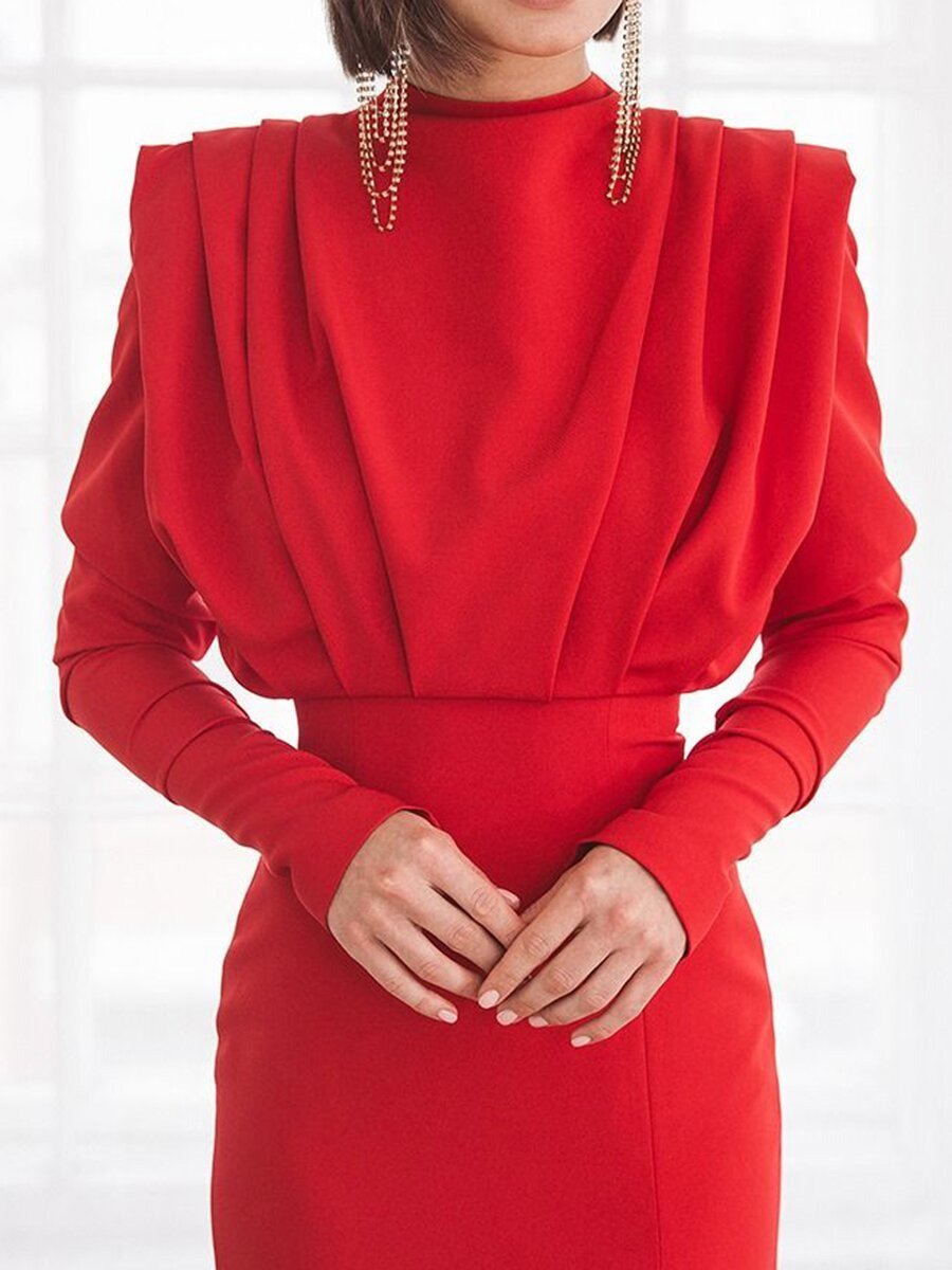 Women's Fashion High Collar Pullover Slit Dress Image 9