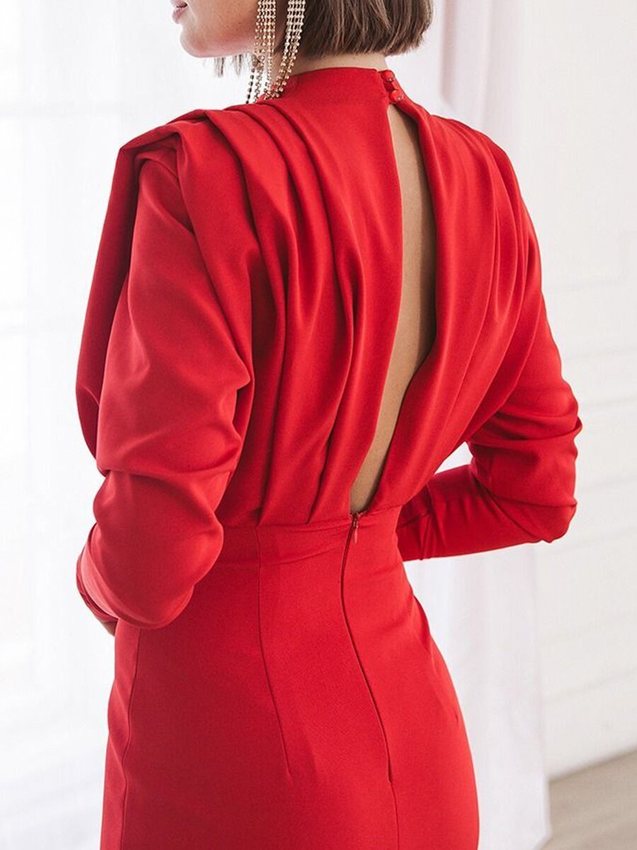 Women's Fashion High Collar Pullover Slit Dress Image 6