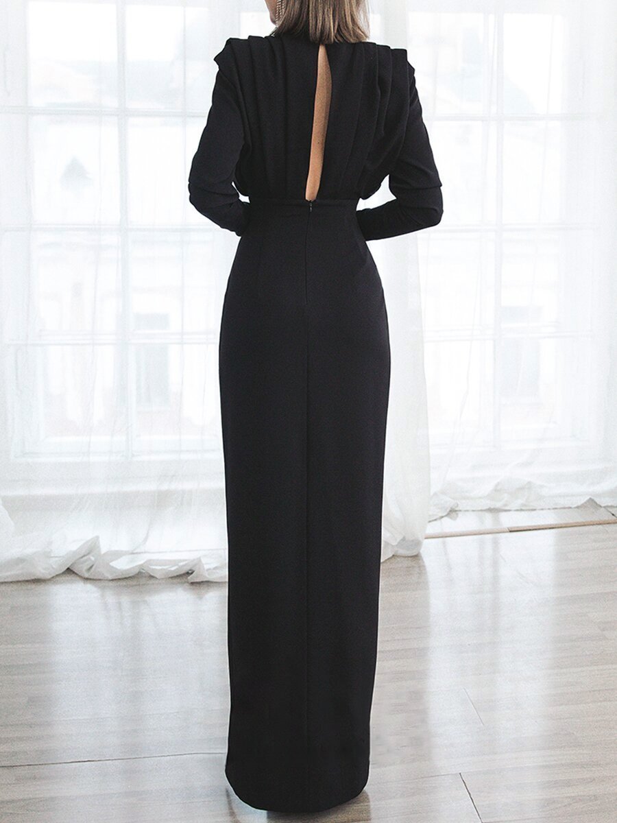 Women's Fashion High Collar Pullover Slit Dress Image 3