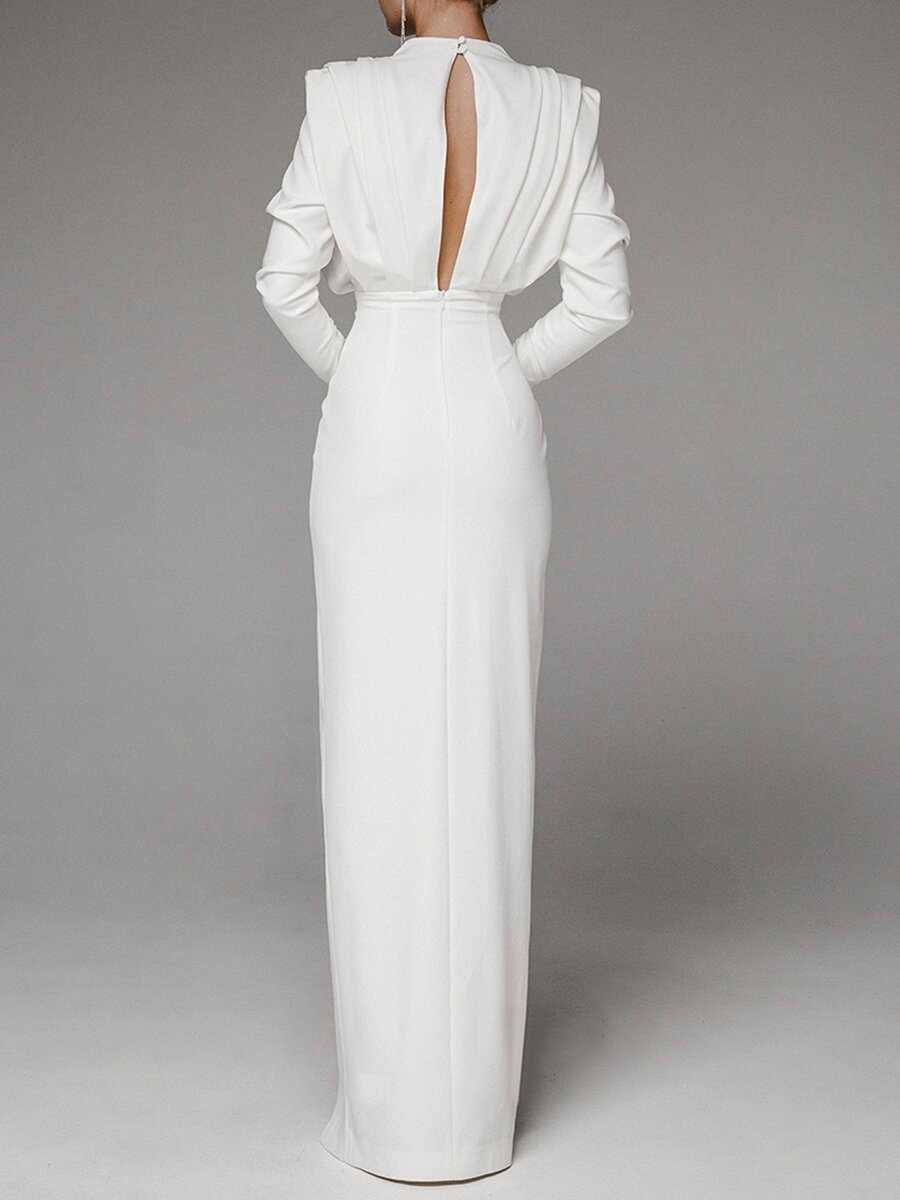 Women's Fashion High Collar Pullover Slit Dress Image 5