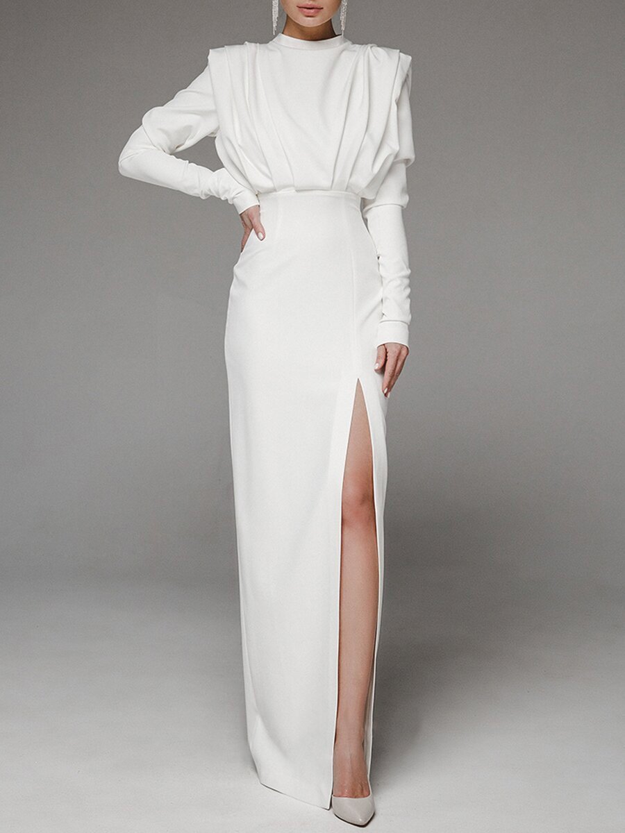 Women's Fashion High Collar Pullover Slit Dress Image 10