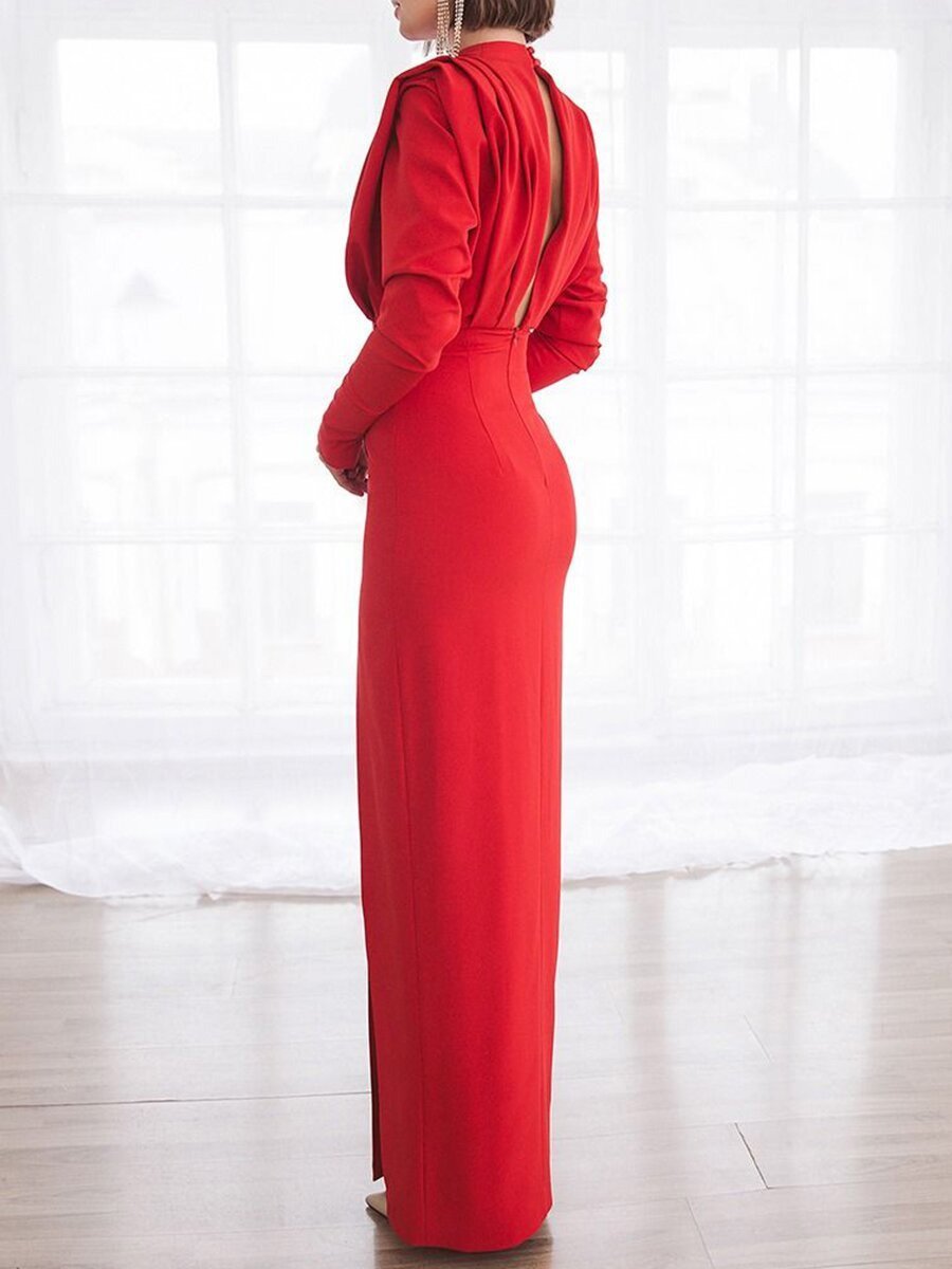 Women's Fashion High Collar Pullover Slit Dress Image 8