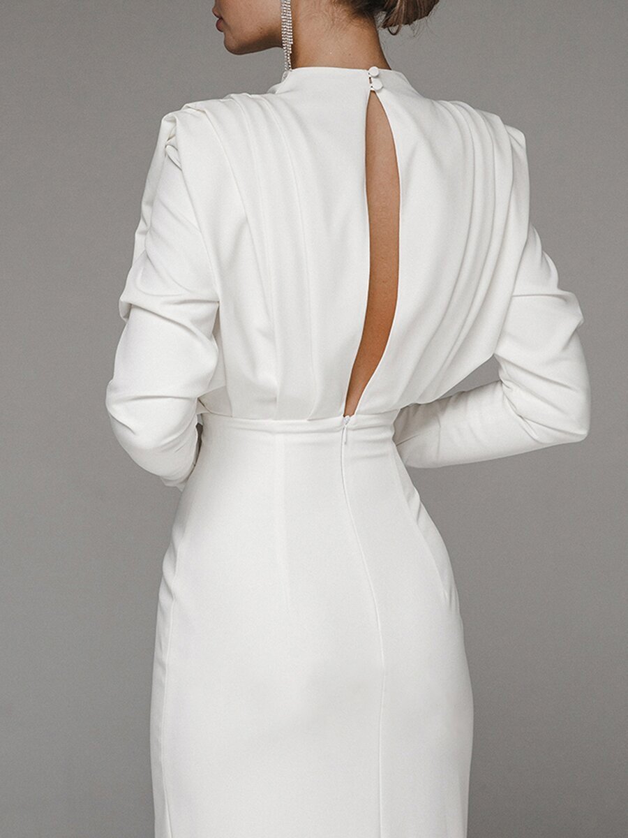 Women's Fashion High Collar Pullover Slit Dress Image 4