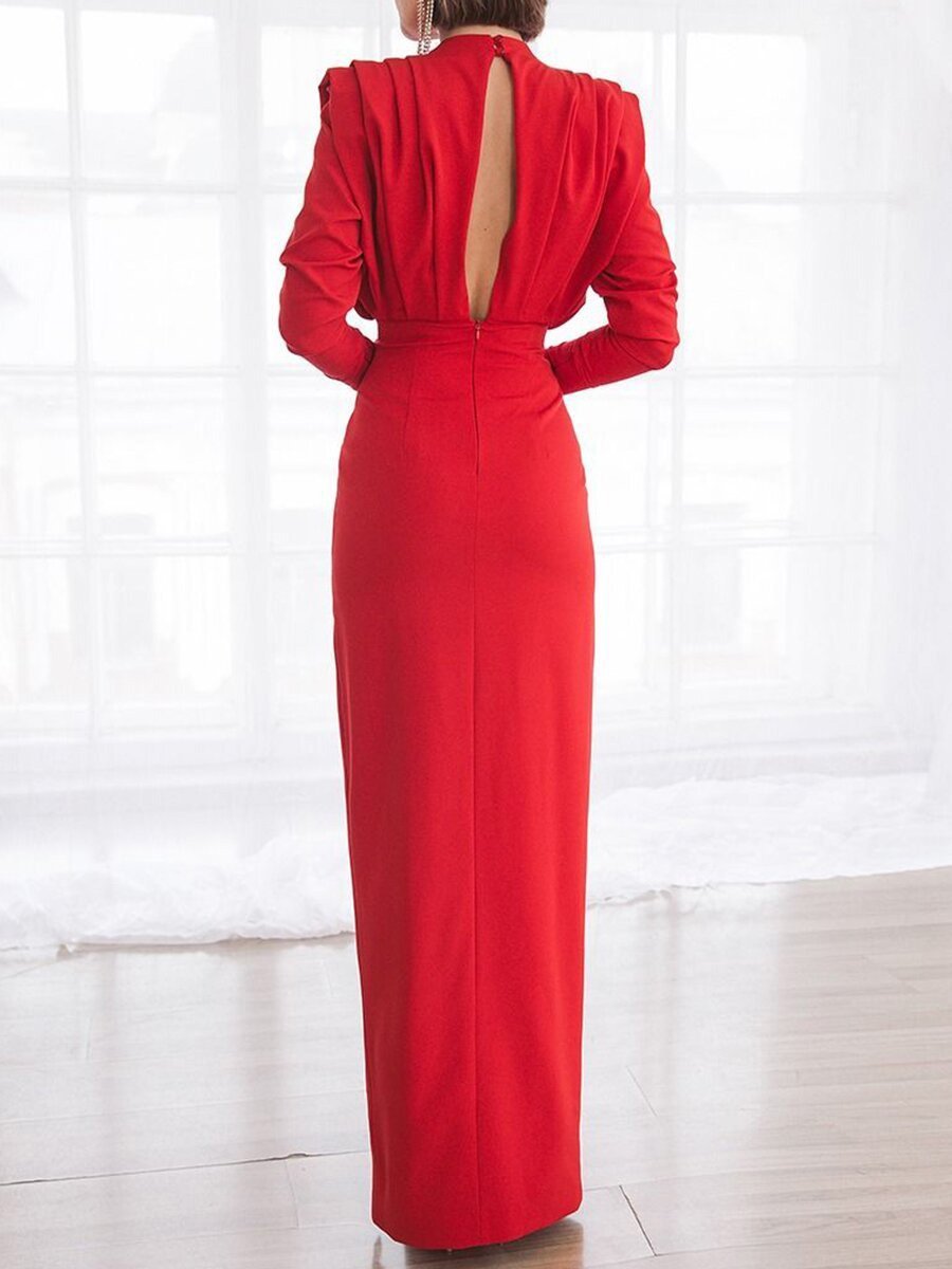 Women's Fashion High Collar Pullover Slit Dress Image 7