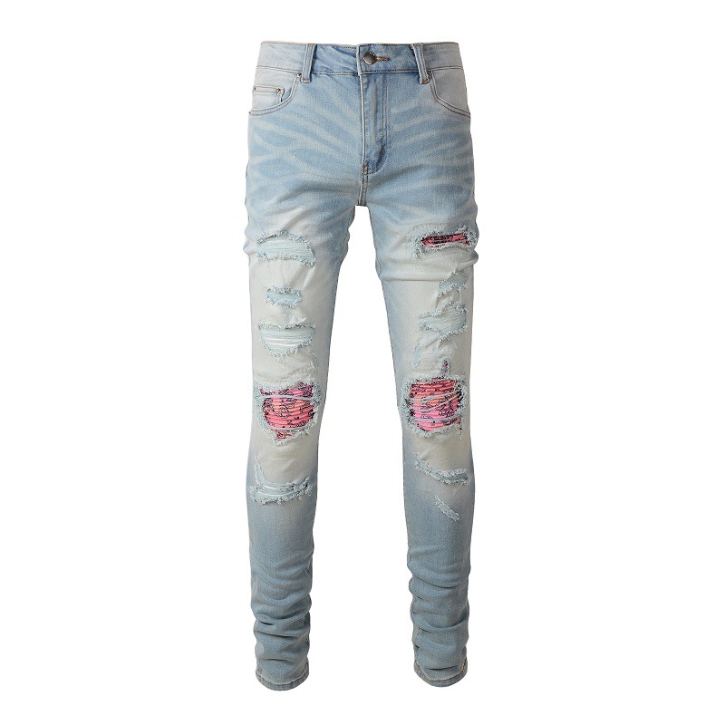 Men's High Street Paisley Light Blue Jeans - Back View