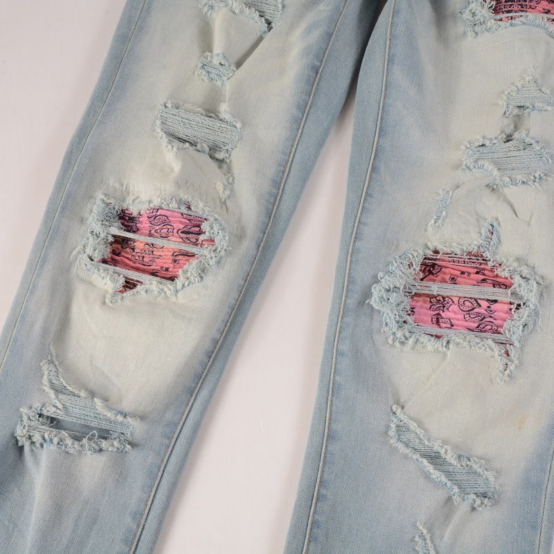 Men's High Street Paisley Light Blue Jeans - Side View