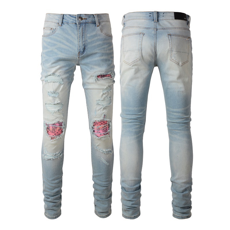 Men's High Street Paisley Light Blue Jeans - Close Up
