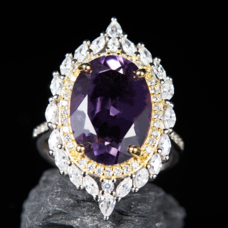 Women's S925 Silver Natural Colored Gems Amethyst Ring - Image 4
