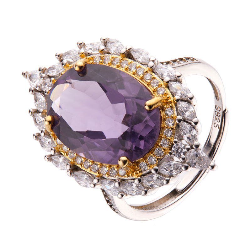 Women's S925 Silver Natural Colored Gems Amethyst Ring - Image 1