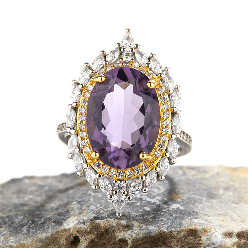 Women's S925 Silver Natural Colored Gems Amethyst Ring - Image 2