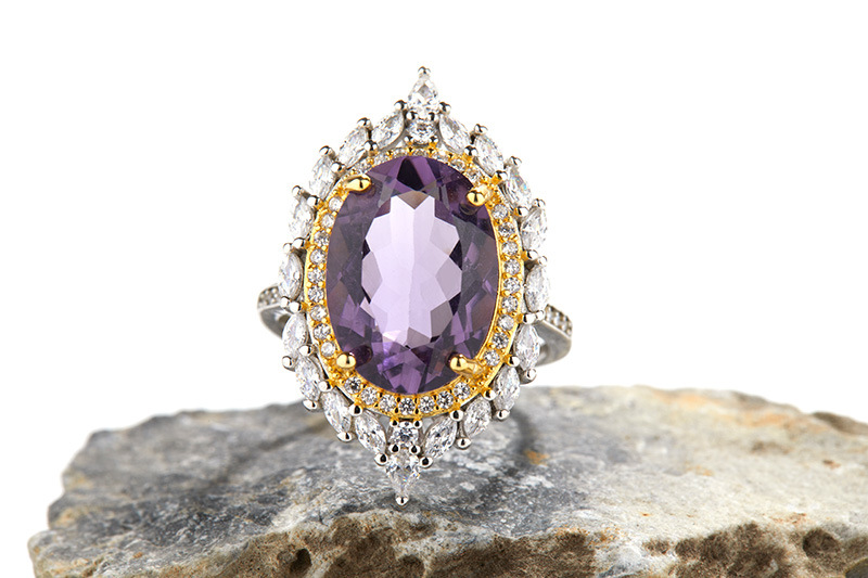 Women's S925 Silver Natural Colored Gems Amethyst Ring - Image 3