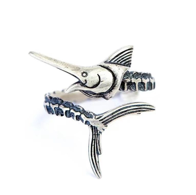 Retro Silver Wide Flying Fish Ring Image 3