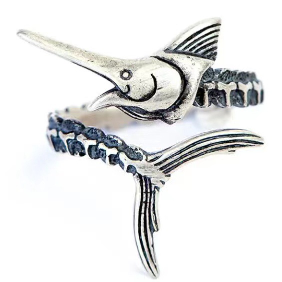 Retro Silver Wide Flying Fish Ring Image 2