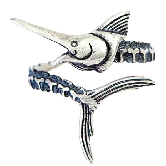 Retro Silver Wide Flying Fish Ring Image 4