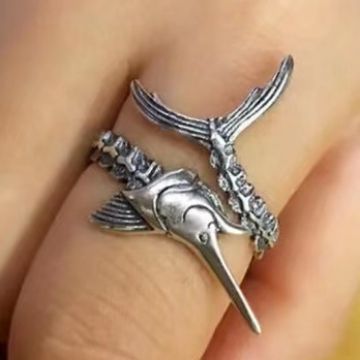 Retro Silver Wide Flying Fish Ring Image 5