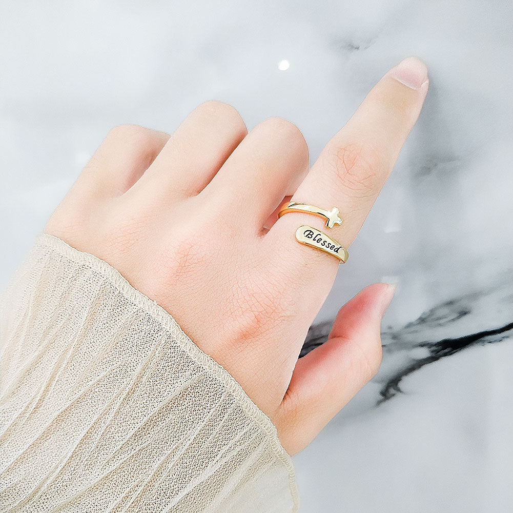 Cross Letter Women's Simple English Ring - Image 2