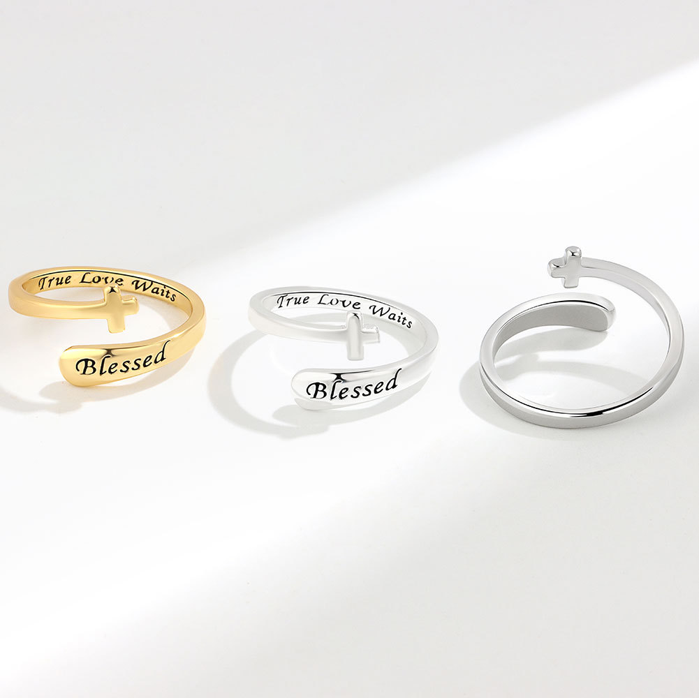 Cross Letter Women's Simple English Ring - Image 5