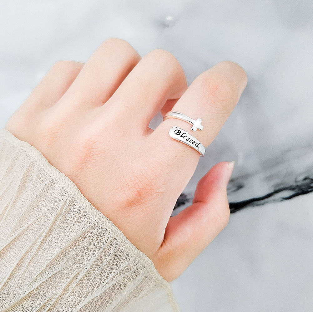 Cross Letter Women's Simple English Ring - Image 1