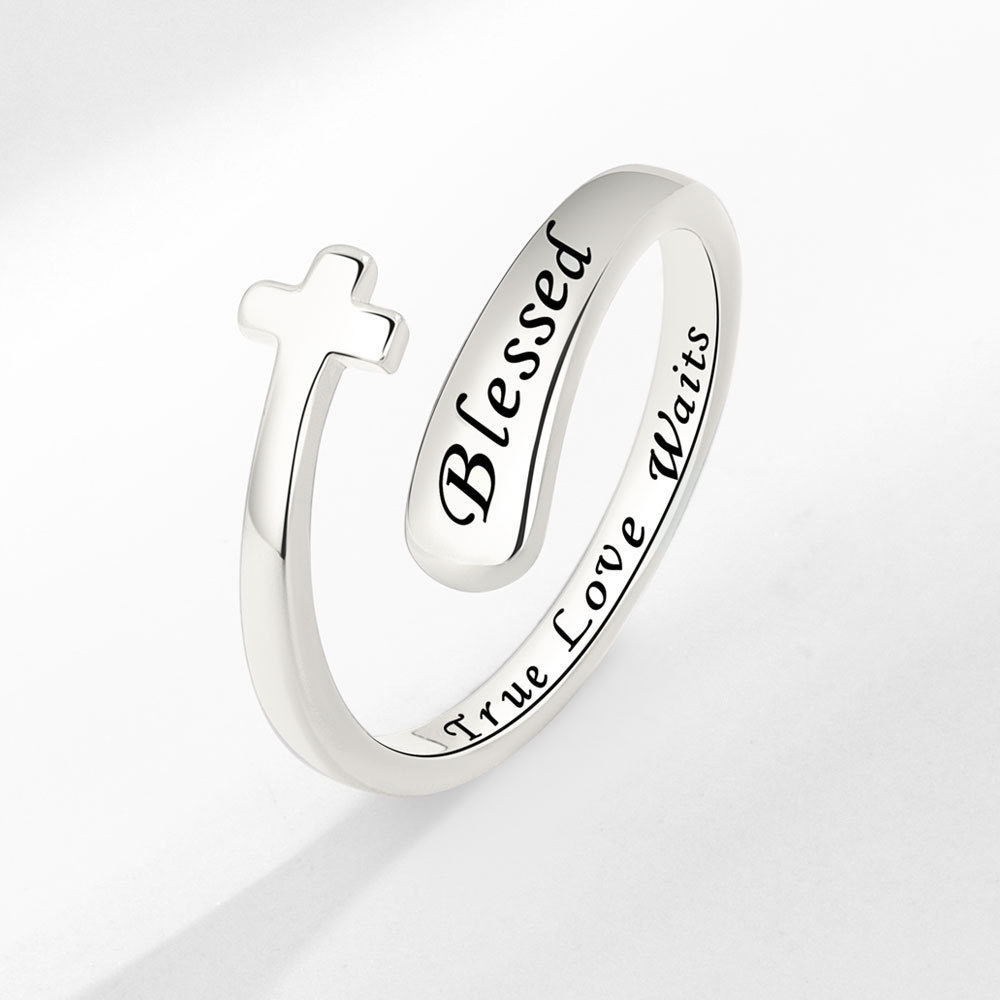 Cross Letter Women's Simple English Ring - Image 4