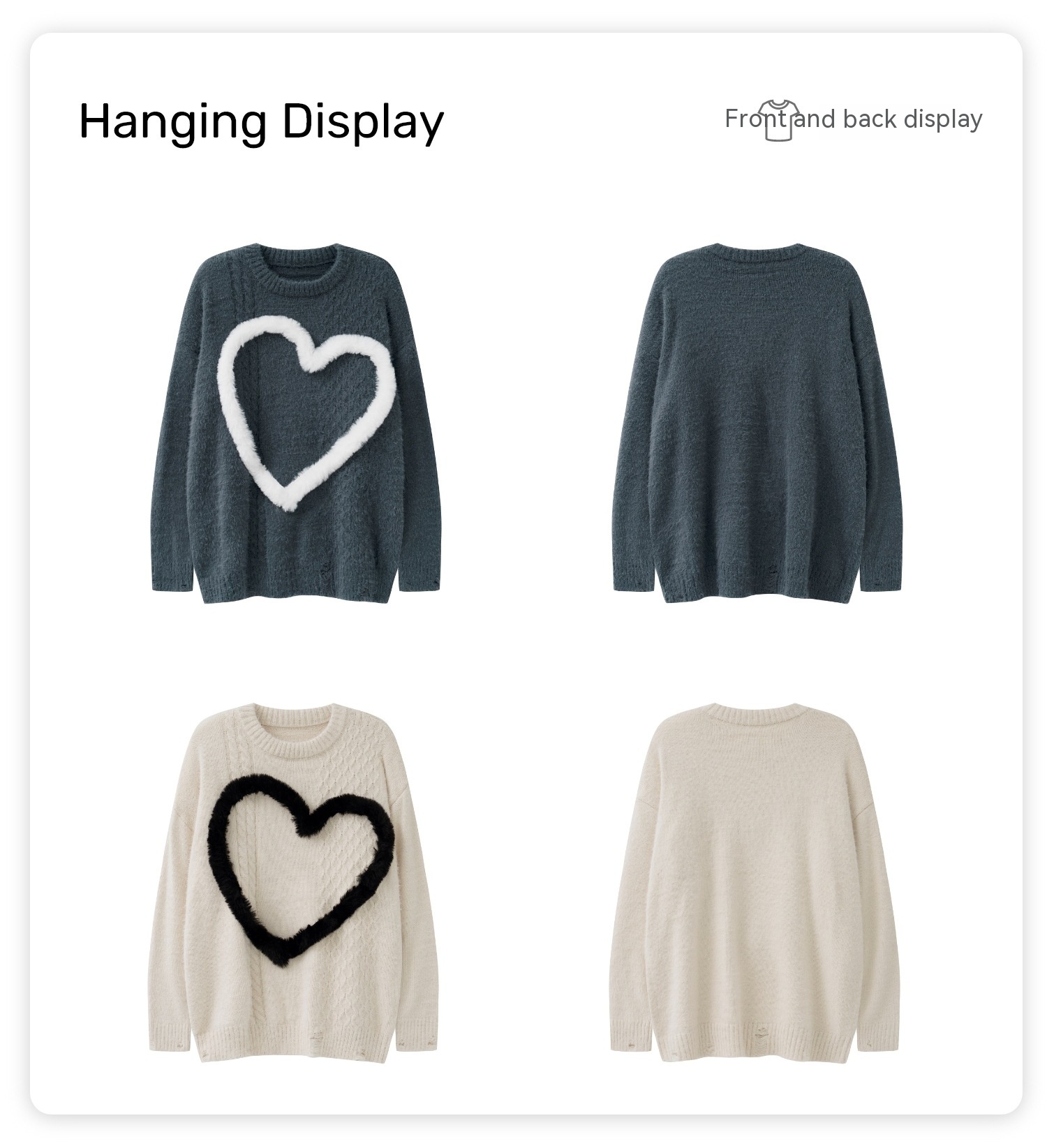 Simple Contrast Color Three-dimensional Velvet Love Sweater Image 2