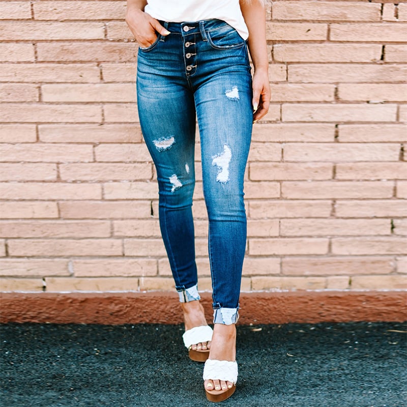 Fashion Holes Skinny Jeans Image 2