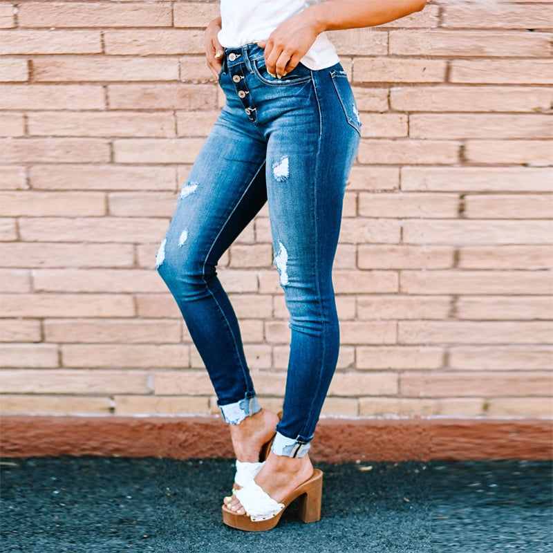 Fashion Holes Skinny Jeans Image 3