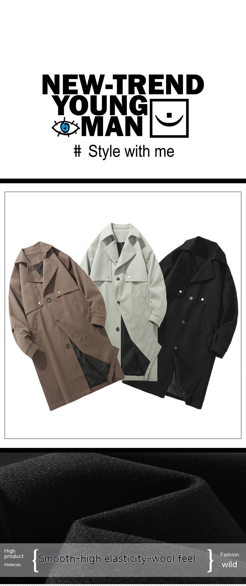 Winter Mid-length Woolen Coat Front View
