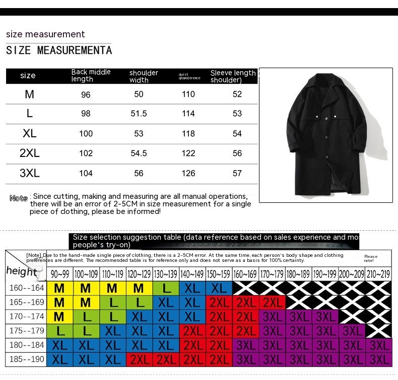 Winter Mid-length Woolen Coat Black