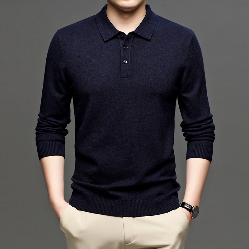 Men's Casual Business Lapel Wool T-shirt Image 3